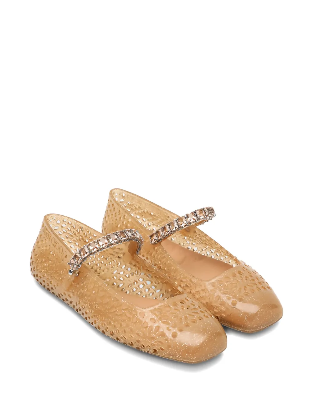 Jimmy Choo Jewelled Laser-cut Ballerina In Gold