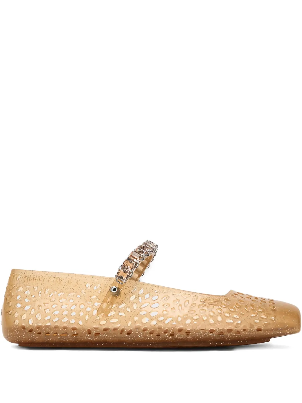 Jimmy Choo Jewelled Laser-cut Ballerina In Gold