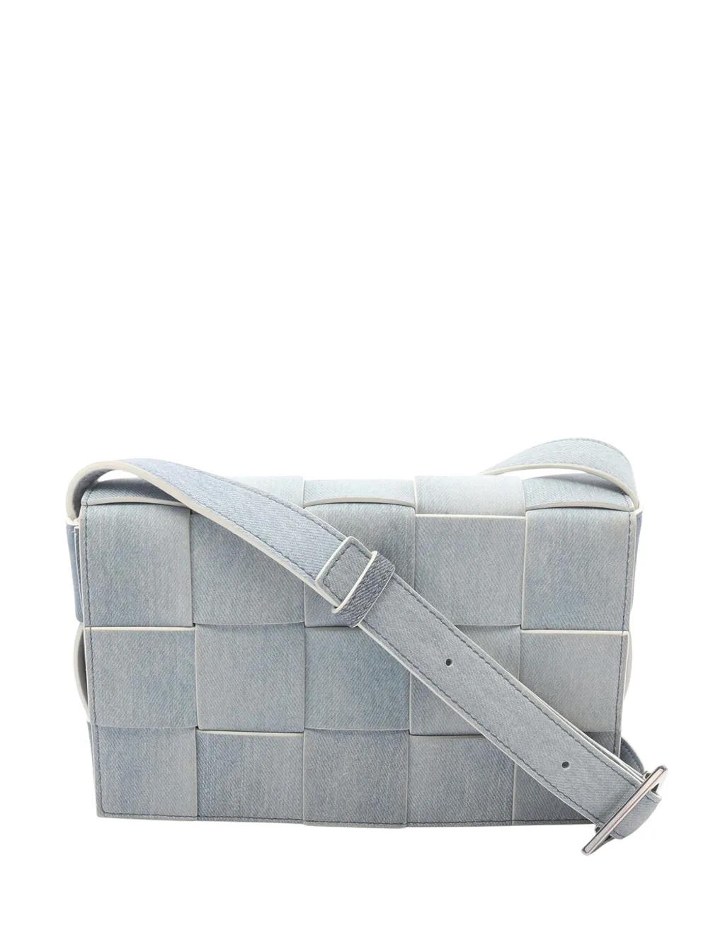 Pre-owned Bottega Veneta 2012-2025 Washed Denim Intrecciato Cassette Crossbody Bag In Blue
