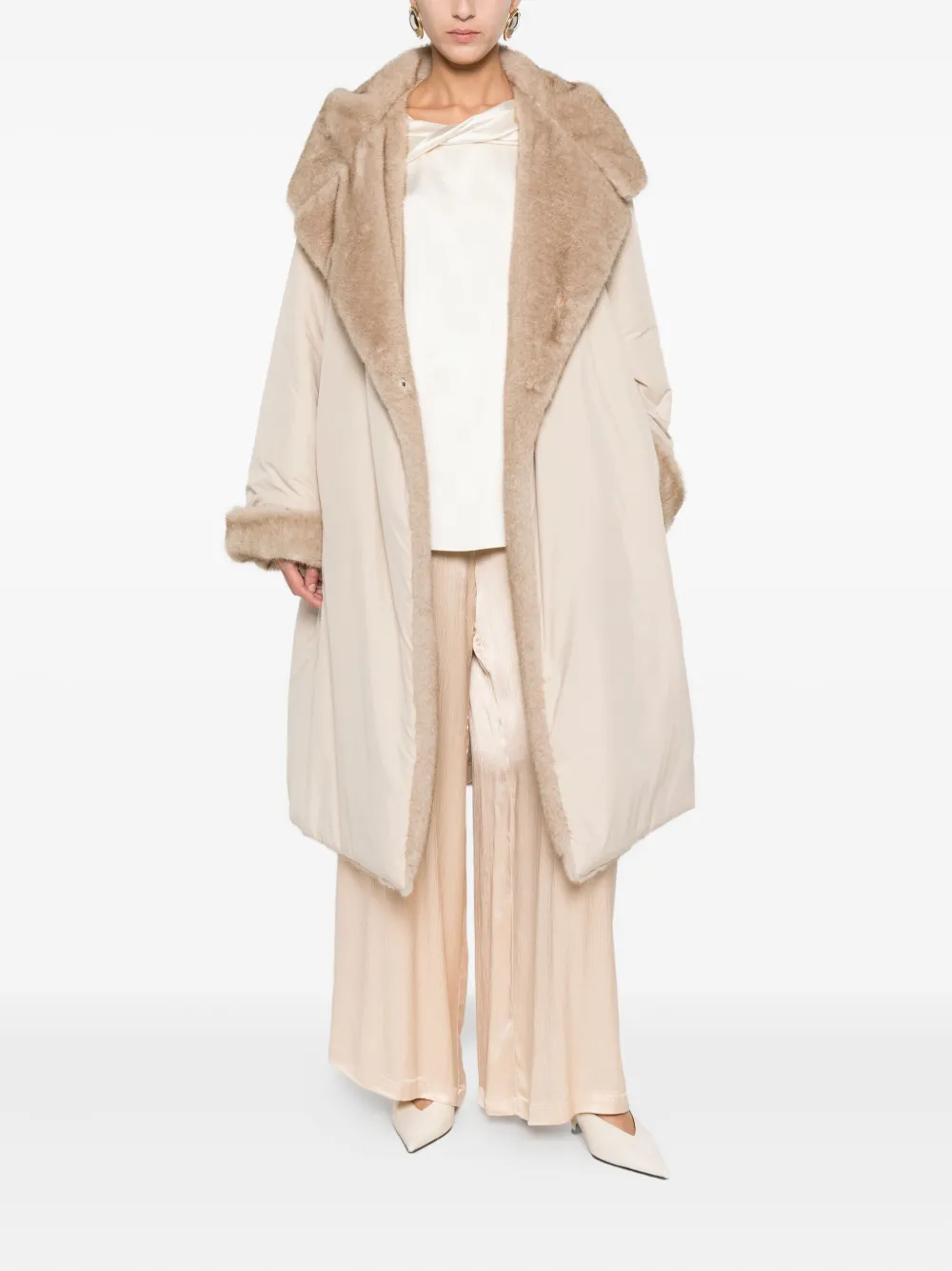Antonelli Faux-fur Trimmed Hooded Coat In Neutral