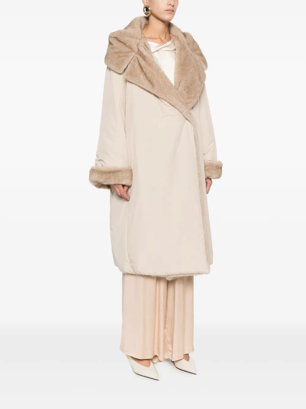 Antonelli Mantel met afwerking van imitatiebont Beige