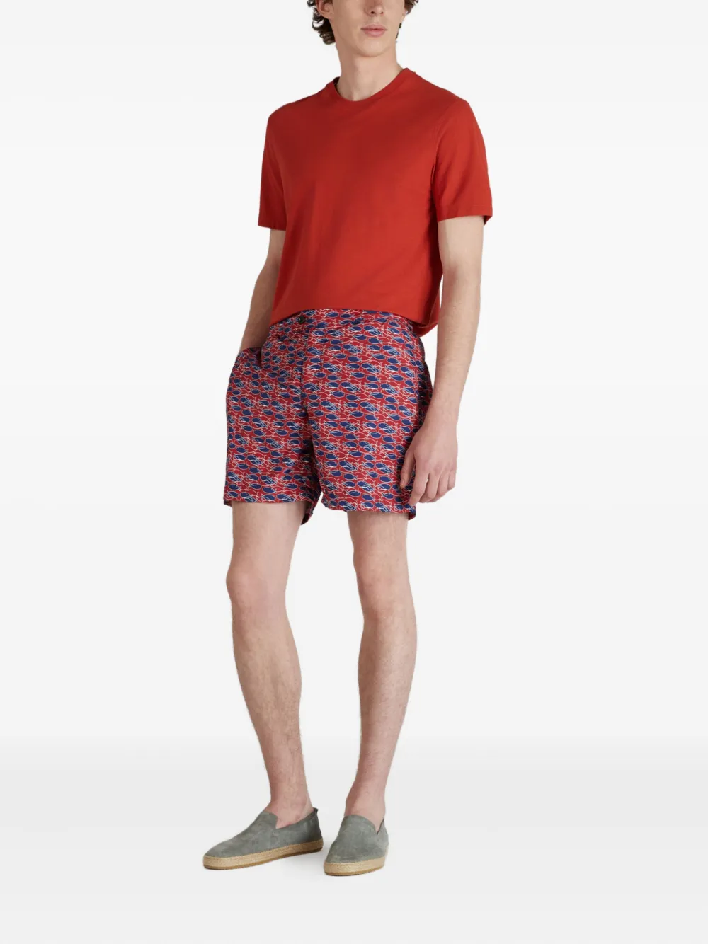 Incotex Zwembroek met vissenprint Rood