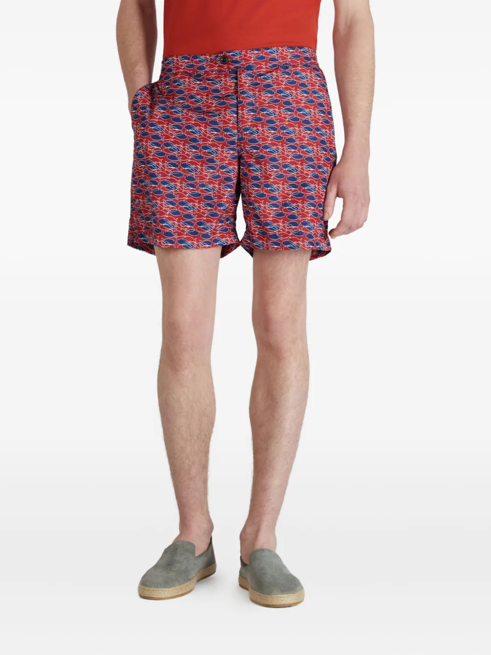 Incotex Zwembroek met vissenprint Rood