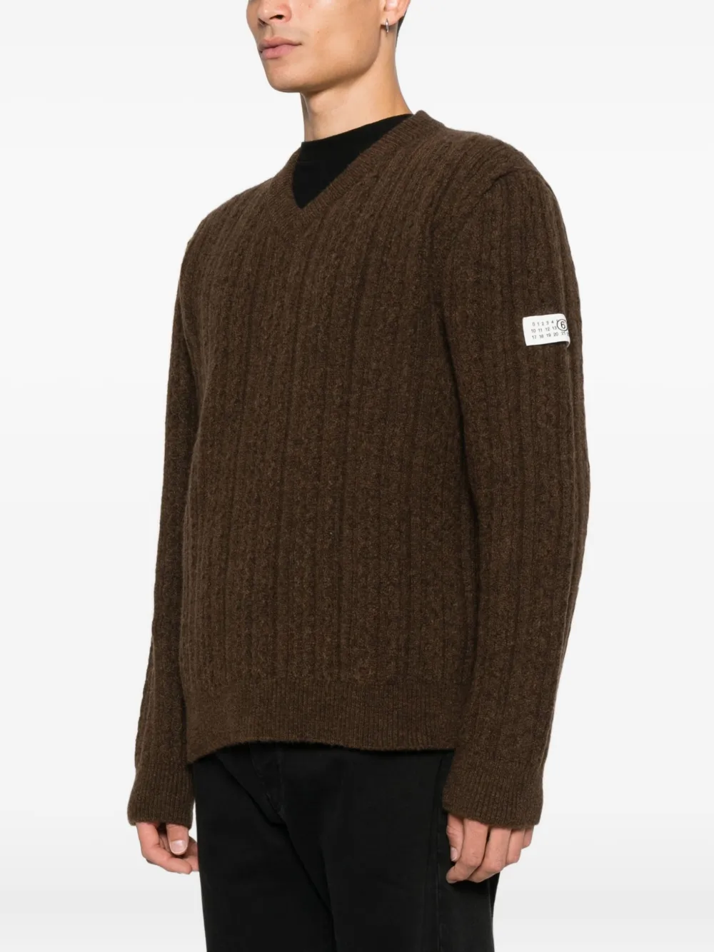 MM6 Maison Margiela Geribbelde trui met V-hals Bruin