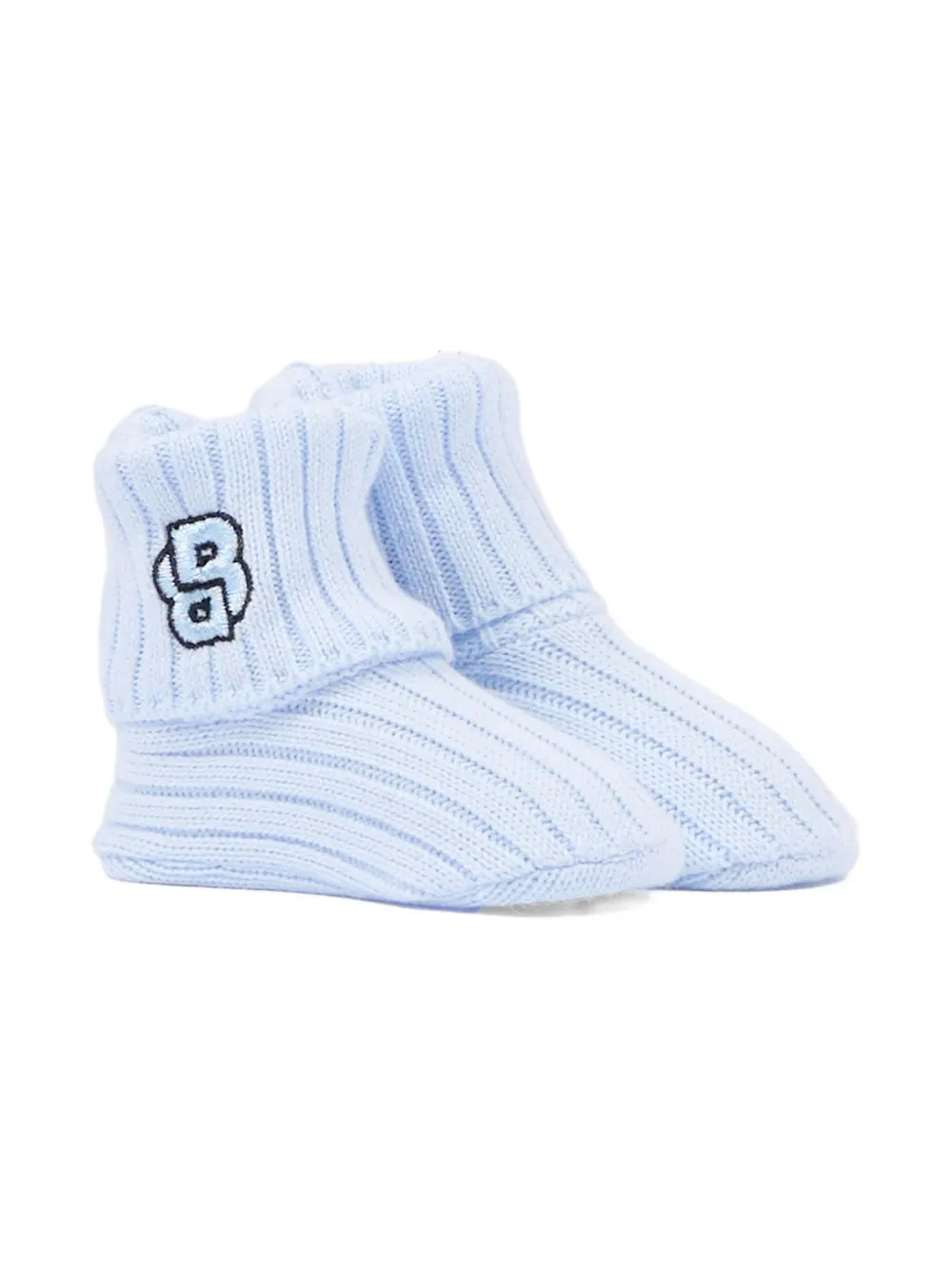 BOSS Kidswear Geribbelde babyschoenen met borduurwerk Blauw