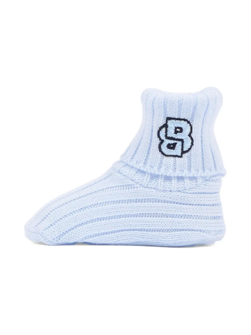 BOSS Kidswear Geribbelde babyschoenen met borduurwerk Blauw