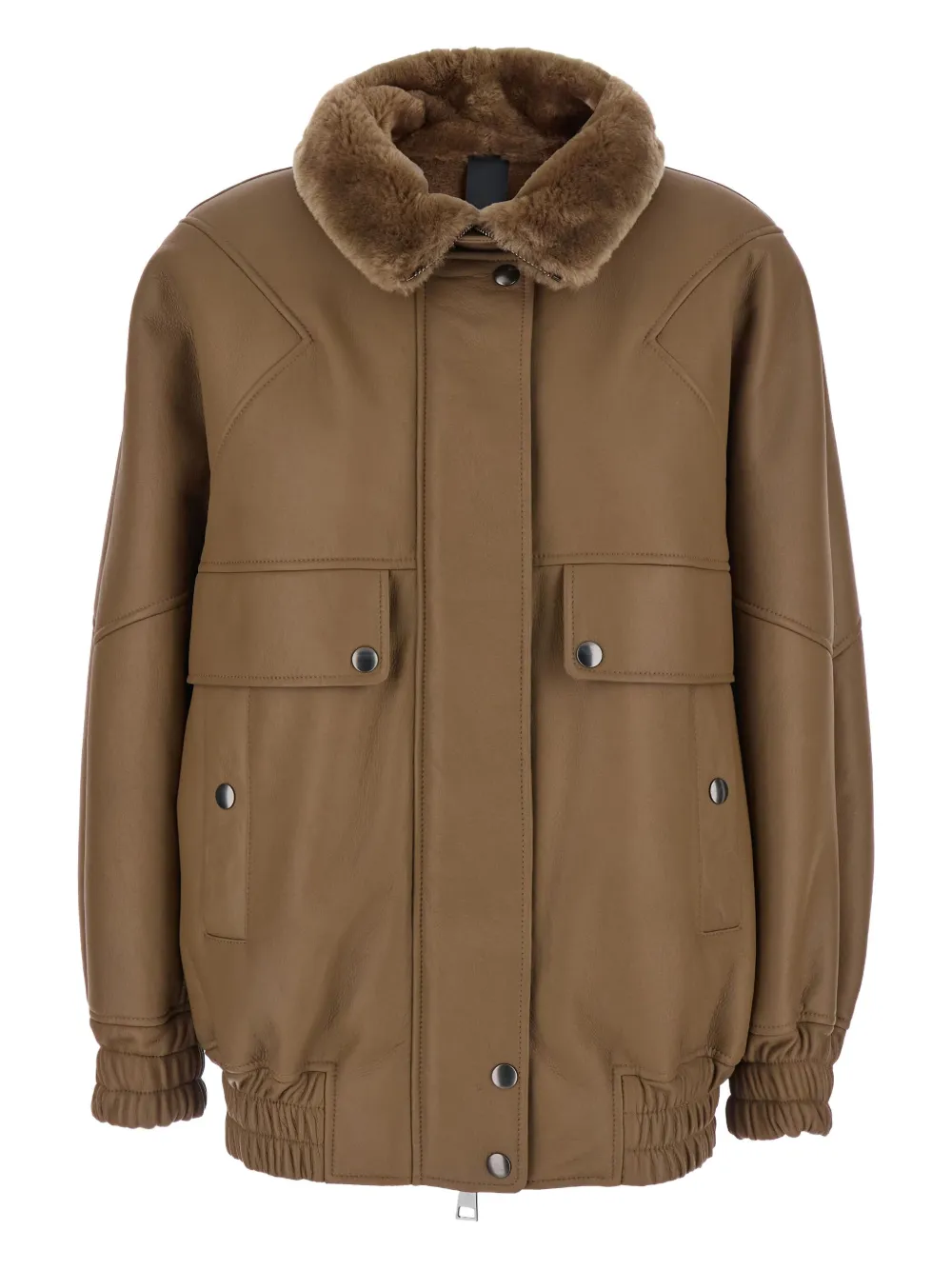 Blancha Brown Bomber Jacket With Fur Collar And Patch Pockets In Leather Woman In Brown