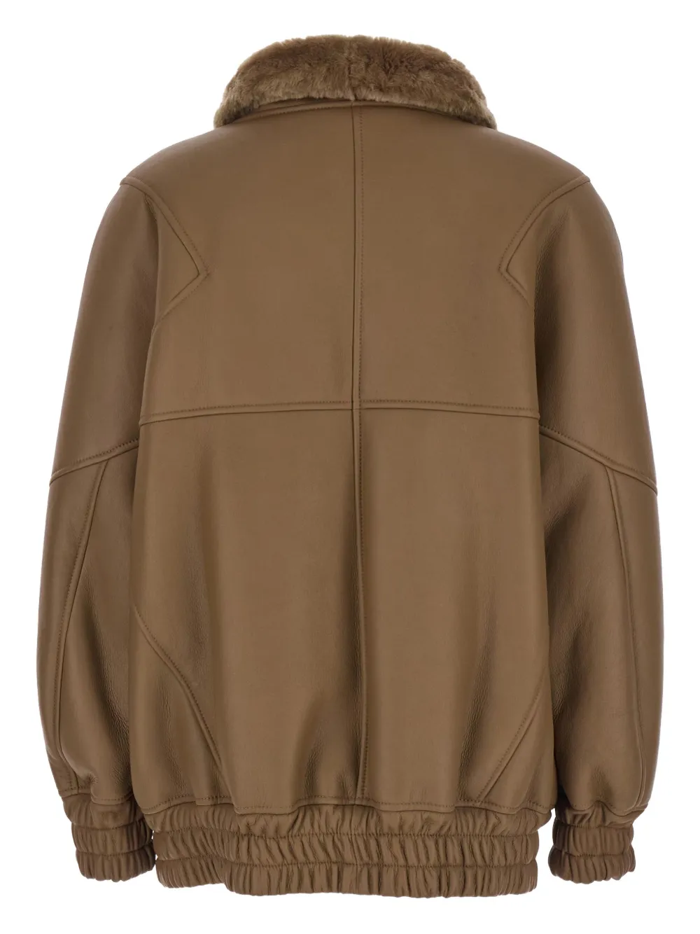 Blancha Brown Bomber Jacket With Fur Collar And Patch Pockets In Leather Woman In Brown