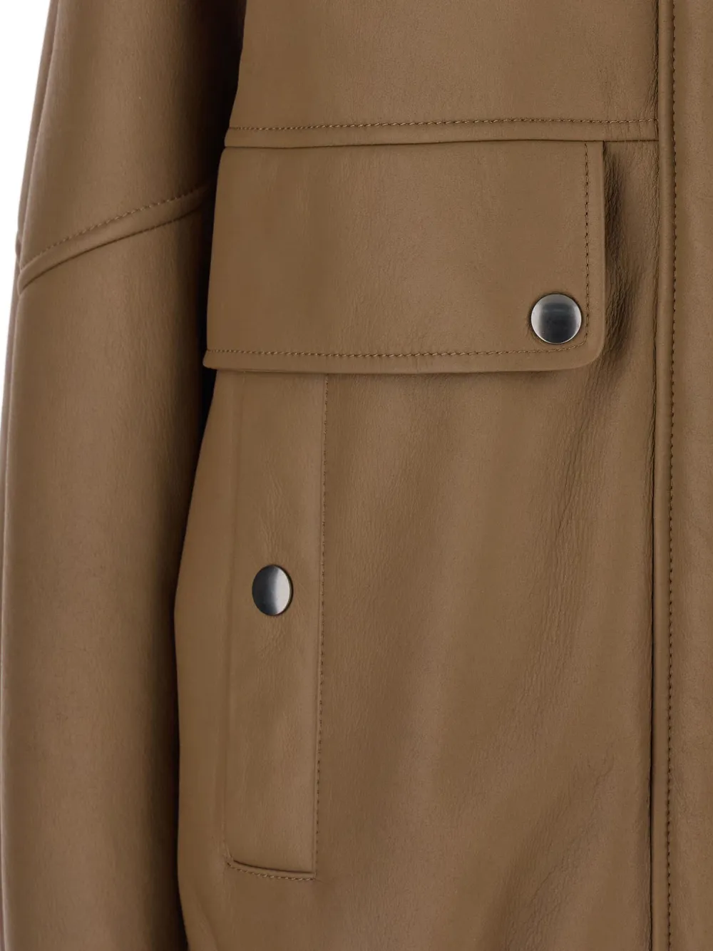 Blancha Brown Bomber Jacket With Fur Collar And Patch Pockets In Leather Woman In Brown