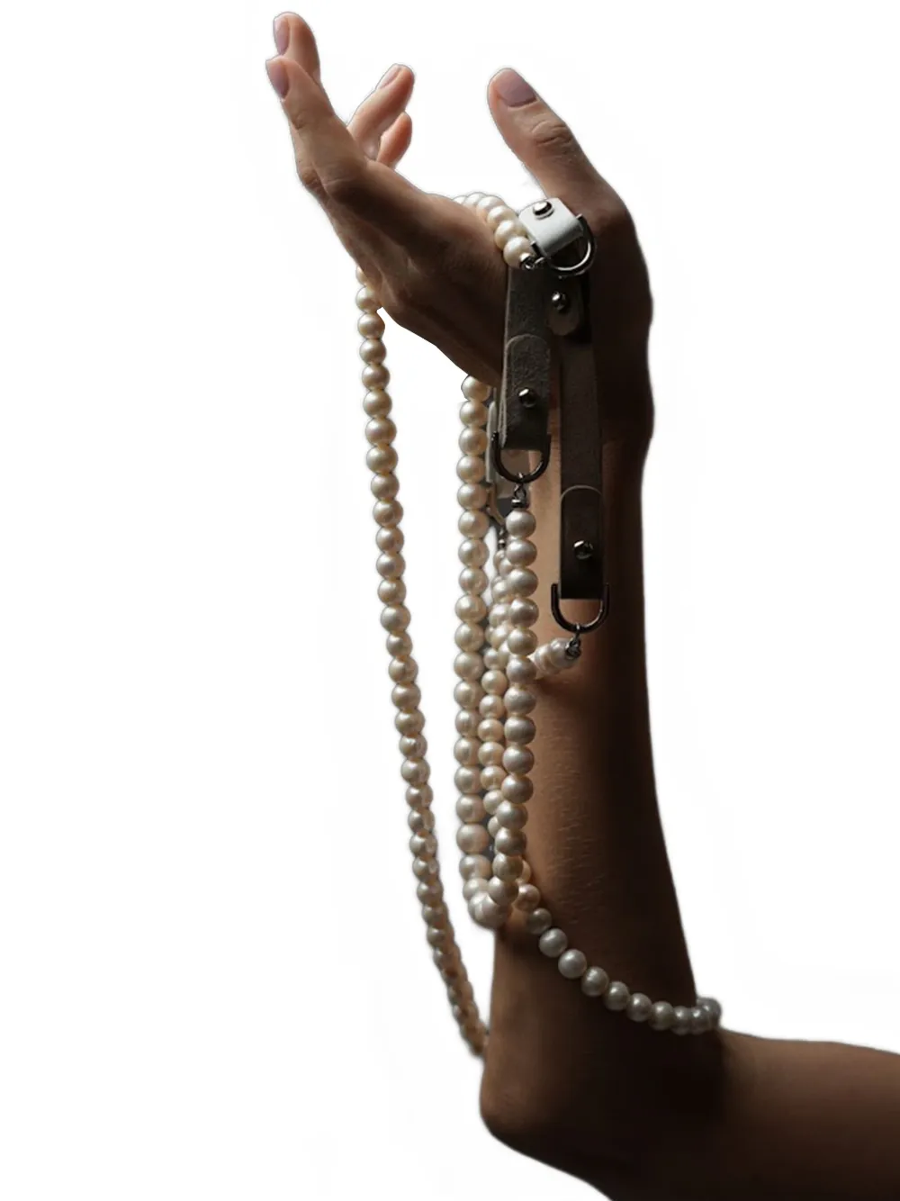 OBSIDIAN pearl leather necklace - Wit