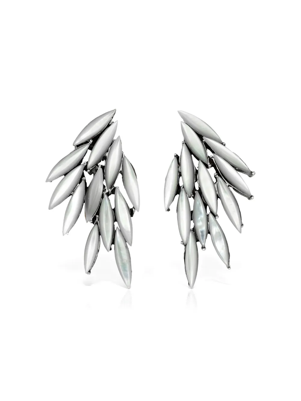 Obsidian Leaf Drop Earrings In White