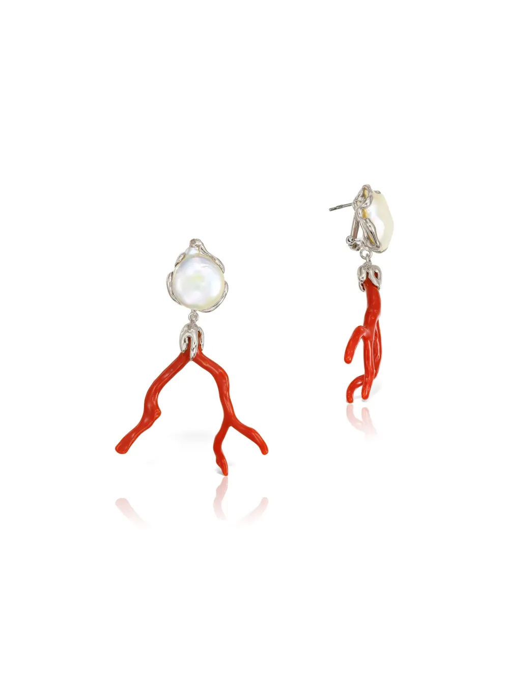 OBSIDIAN pearl branch earrings - Zilver