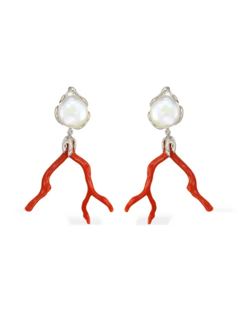 OBSIDIAN pearl branch earrings