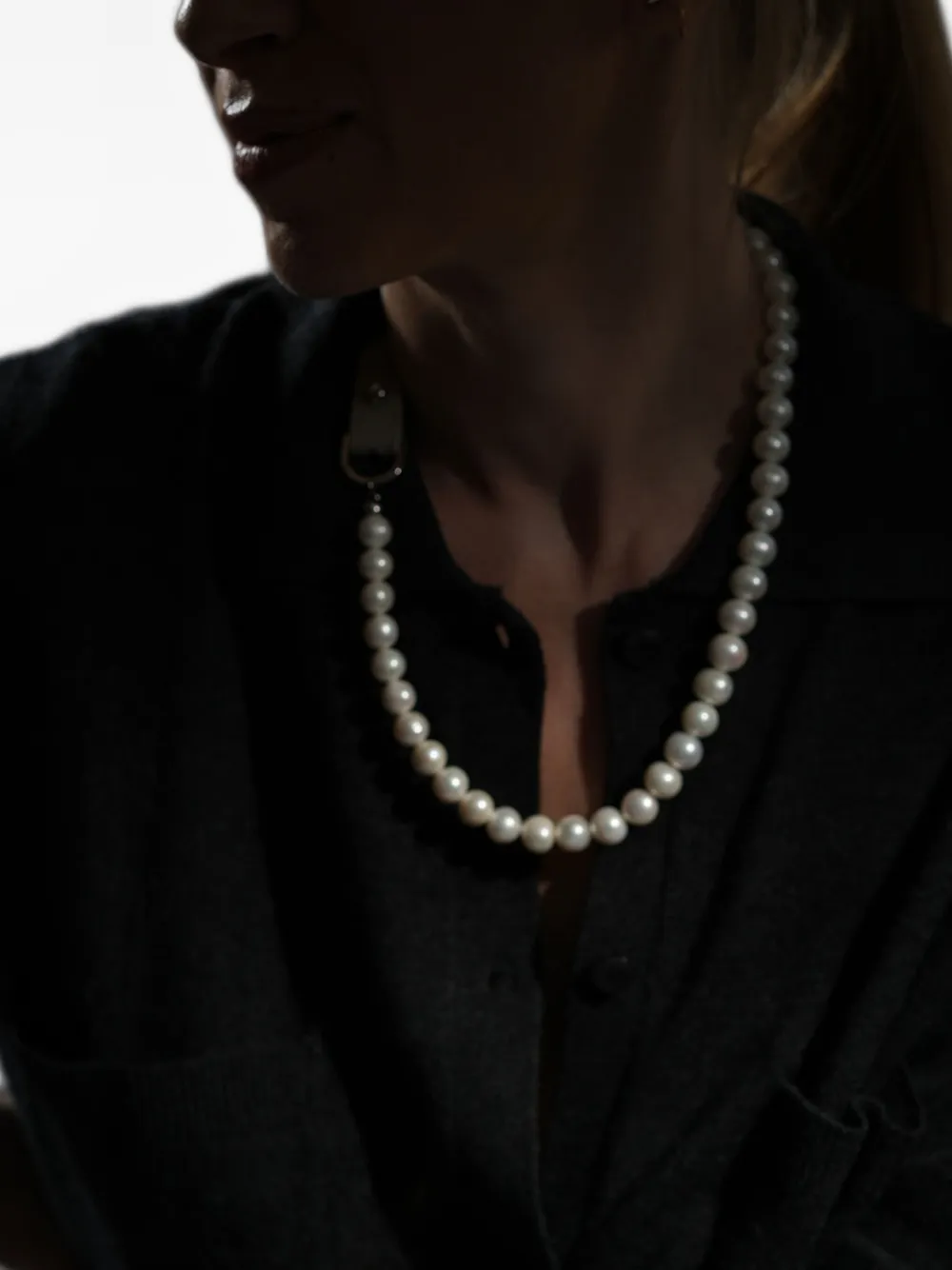 OBSIDIAN pearl leather necklace - Wit
