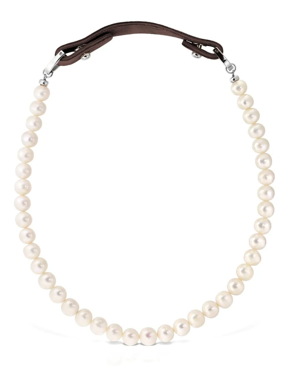 Obsidian Pearl Leather Necklace In Neutral
