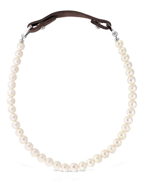 OBSIDIAN pearl leather necklace