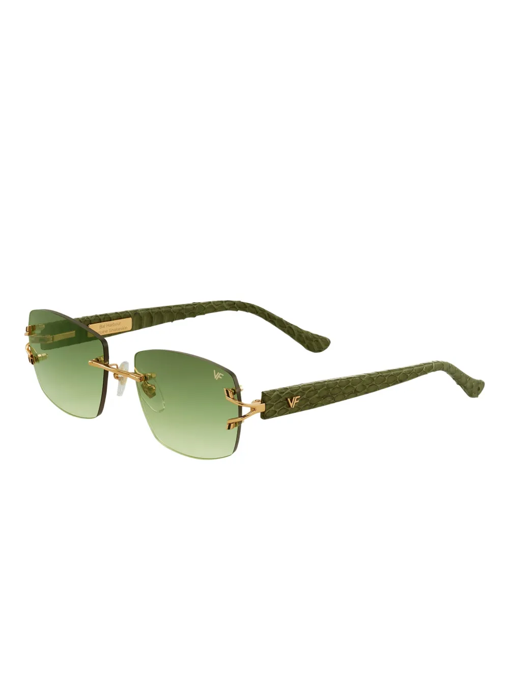 Vintage Frames Company Bal Harbour Snakeskin Rimless Sunglasses In Green