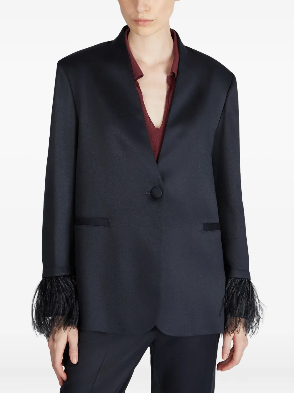  Slowear Feather-trim Flannel Jacket - Blue 