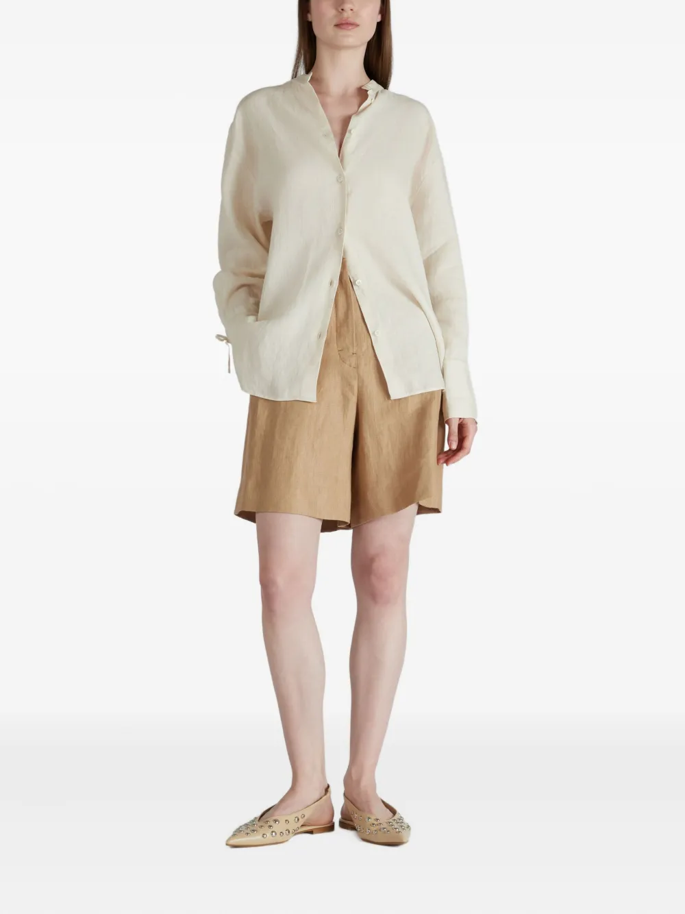 Glanshirt Tie-cuff Linen Shirt In Neutral