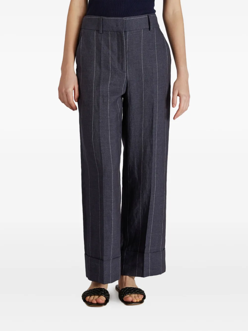 Incotex Pinstriped Linen Trousers In Blue