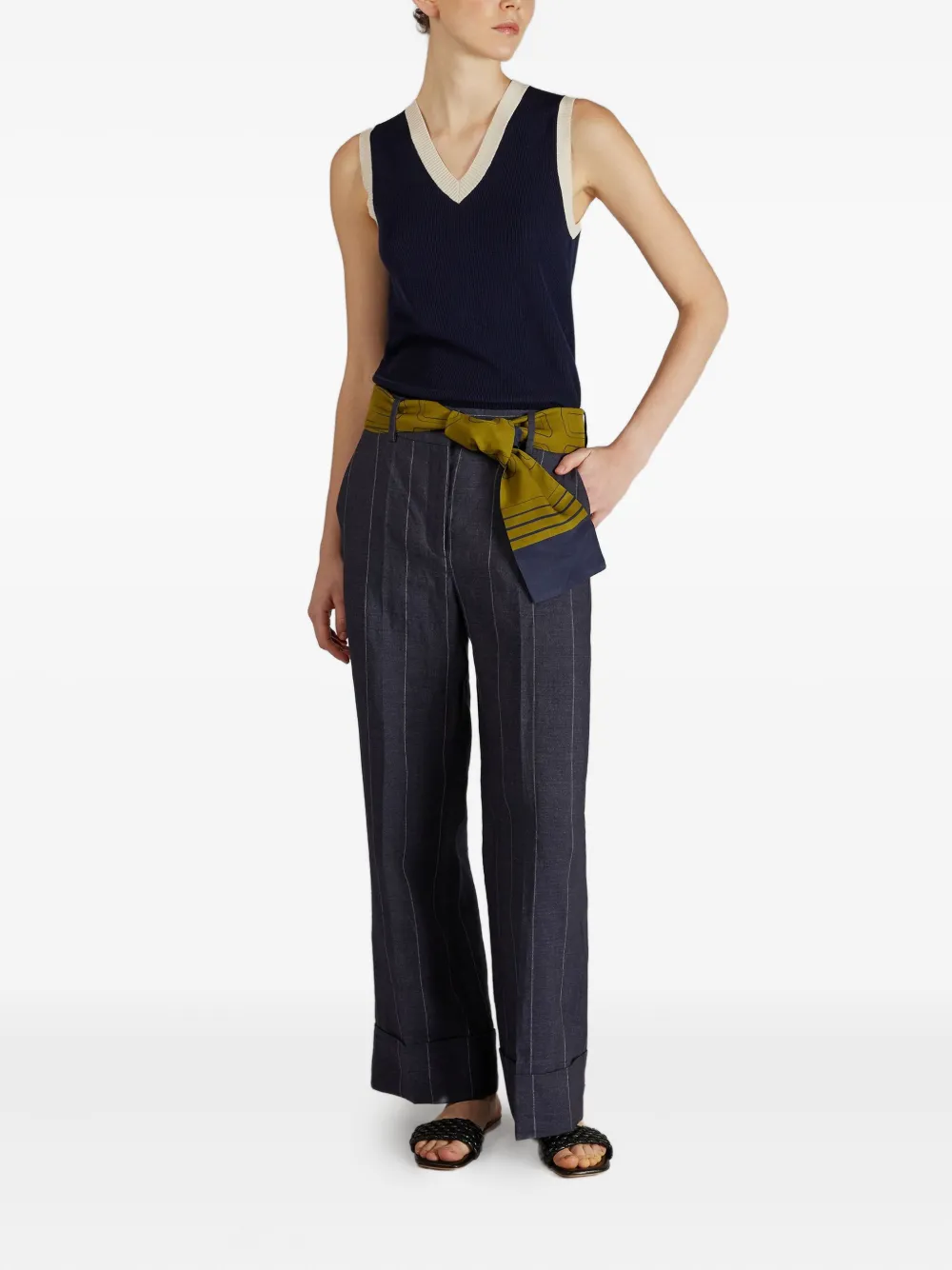 Incotex Linnen broek met krijtstreep - Blauw