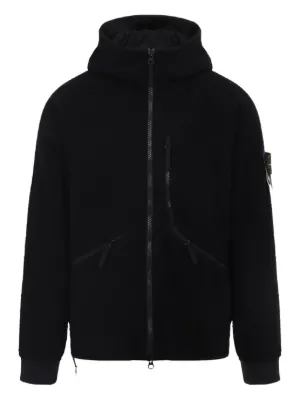 Stone Island compass-appliqué Hooded zip-front Jacket | Black