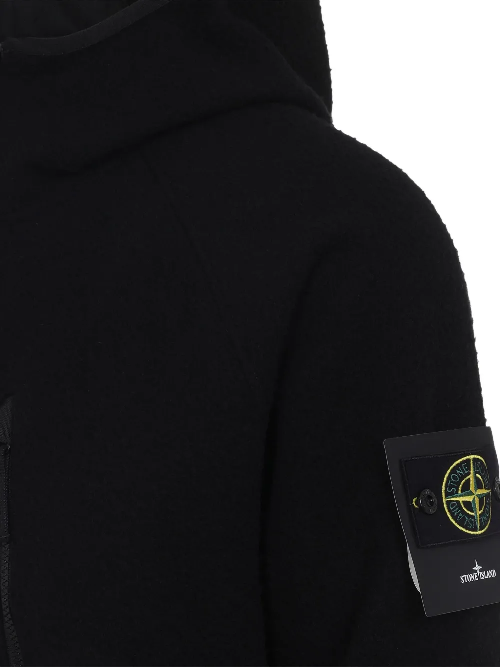 Stone Island Textured Wool Blend Jacket With Hood In Black