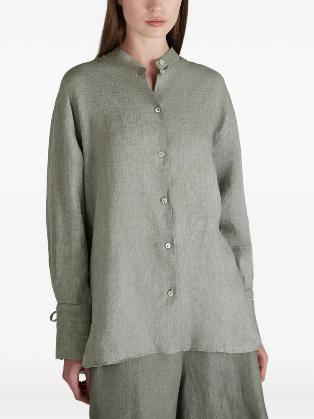 Glanshirt Tie-cuff Linen Top In Green
