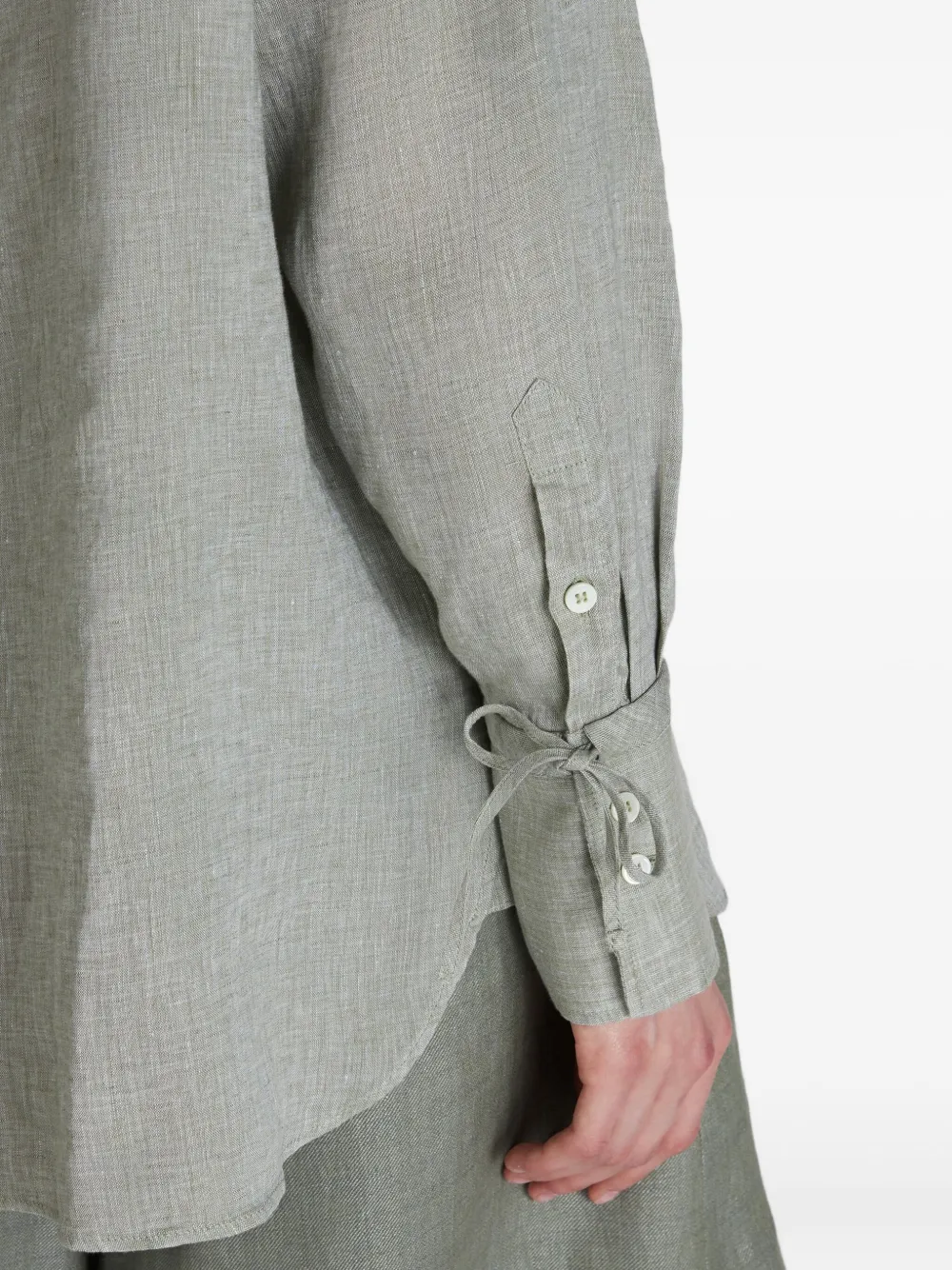 Glanshirt Tie-cuff Linen Top In Green