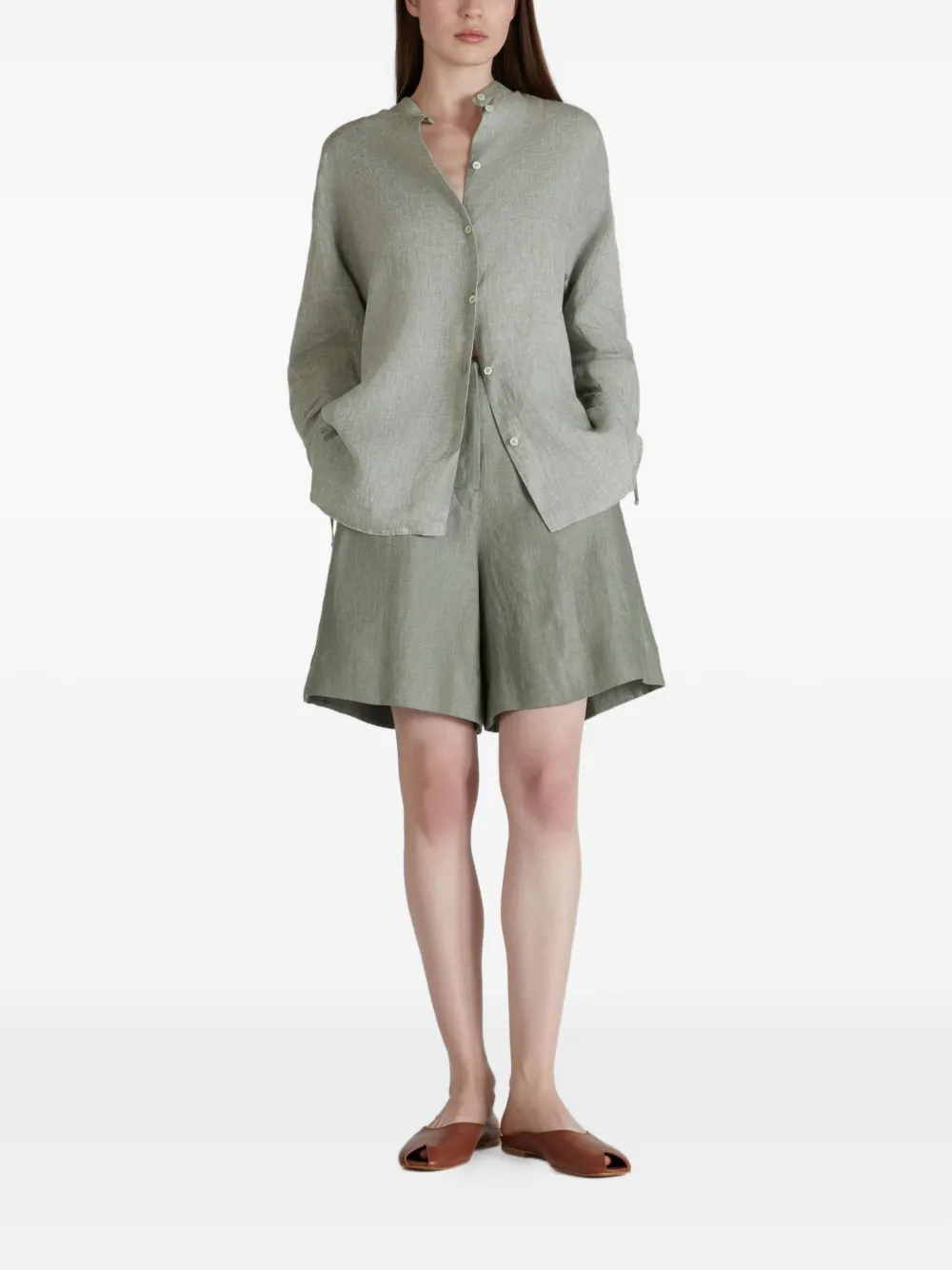 Glanshirt Tie-cuff Linen Top In Green