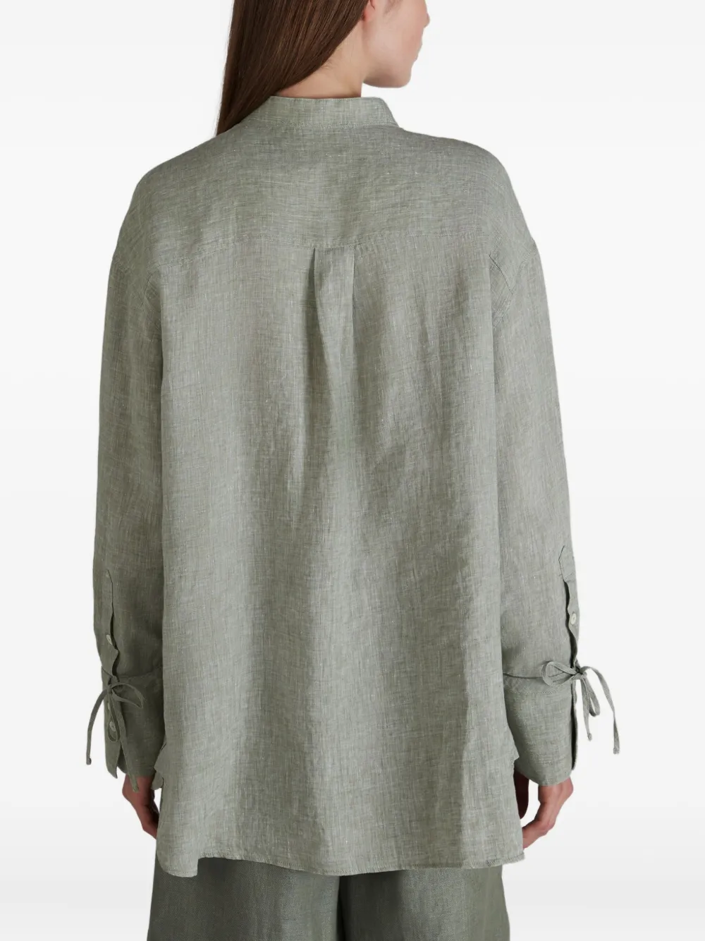 Glanshirt Tie-cuff Linen Top In Green