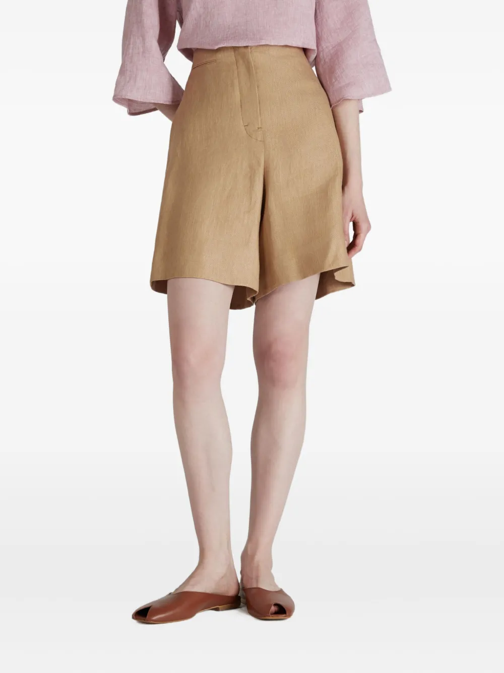 Incotex Linnen bermuda shorts met verborgen sluiting Beige