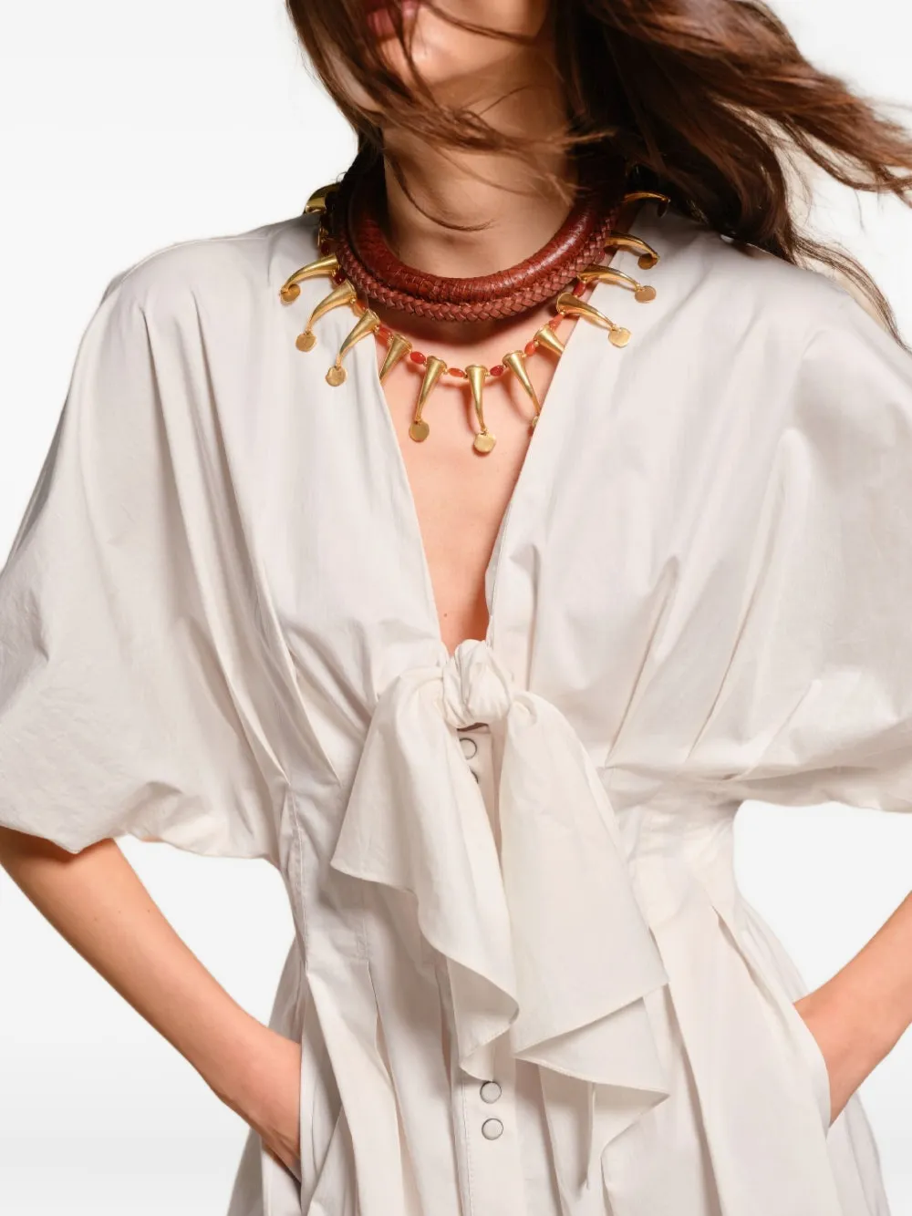 Johanna Ortiz Endless Spring Bow-button Dress In White