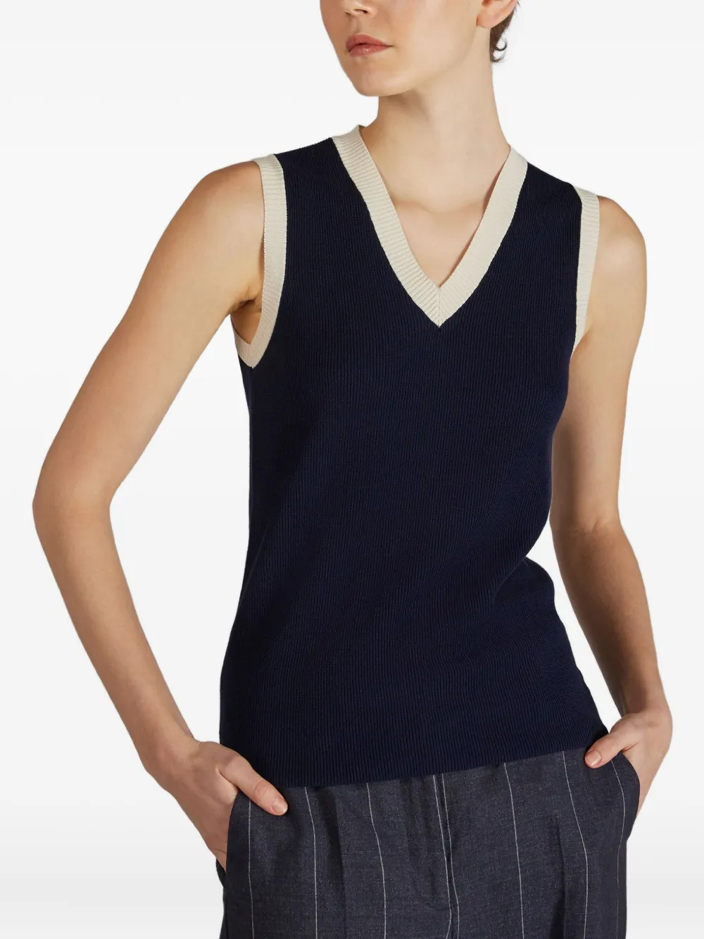 Zanone V-neck Colour-block Vest In Blue