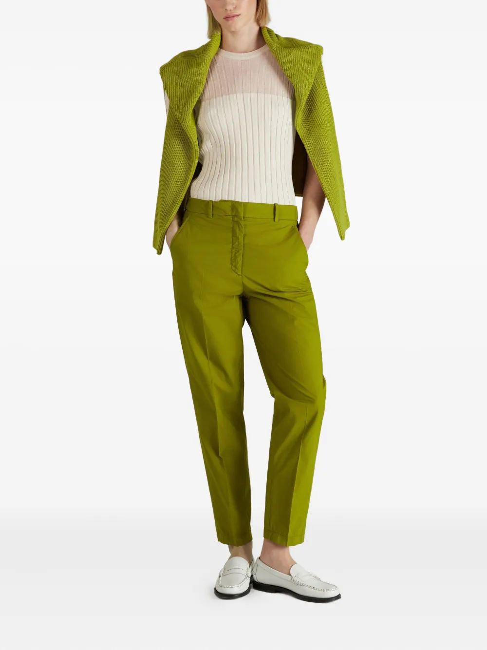 Incotex Elastische popeline broek - Groen