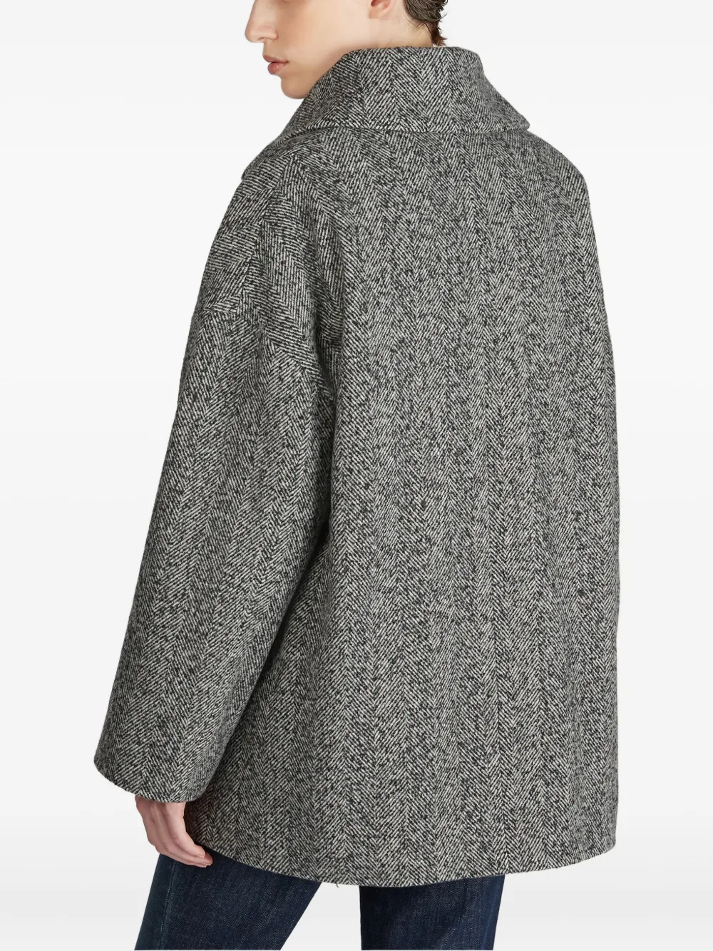 Slowear Herringbone Double-breasted Peacoat In Gray