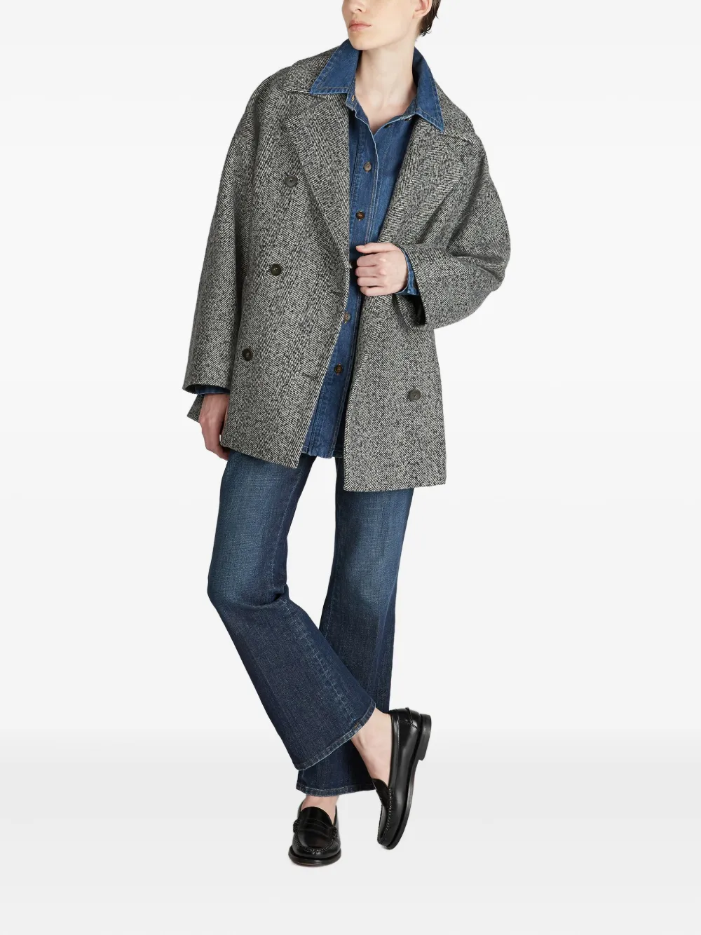 slowear herringbone double-breasted peacoat | Oversized Jackets | Image 2
