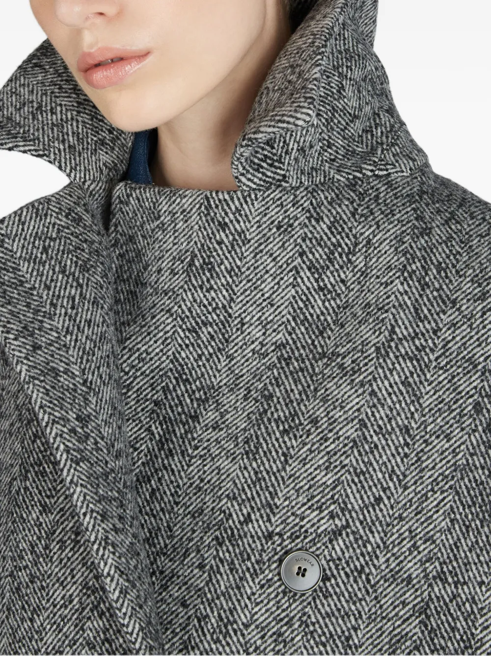 Slowear Herringbone Double-breasted Peacoat In Gray