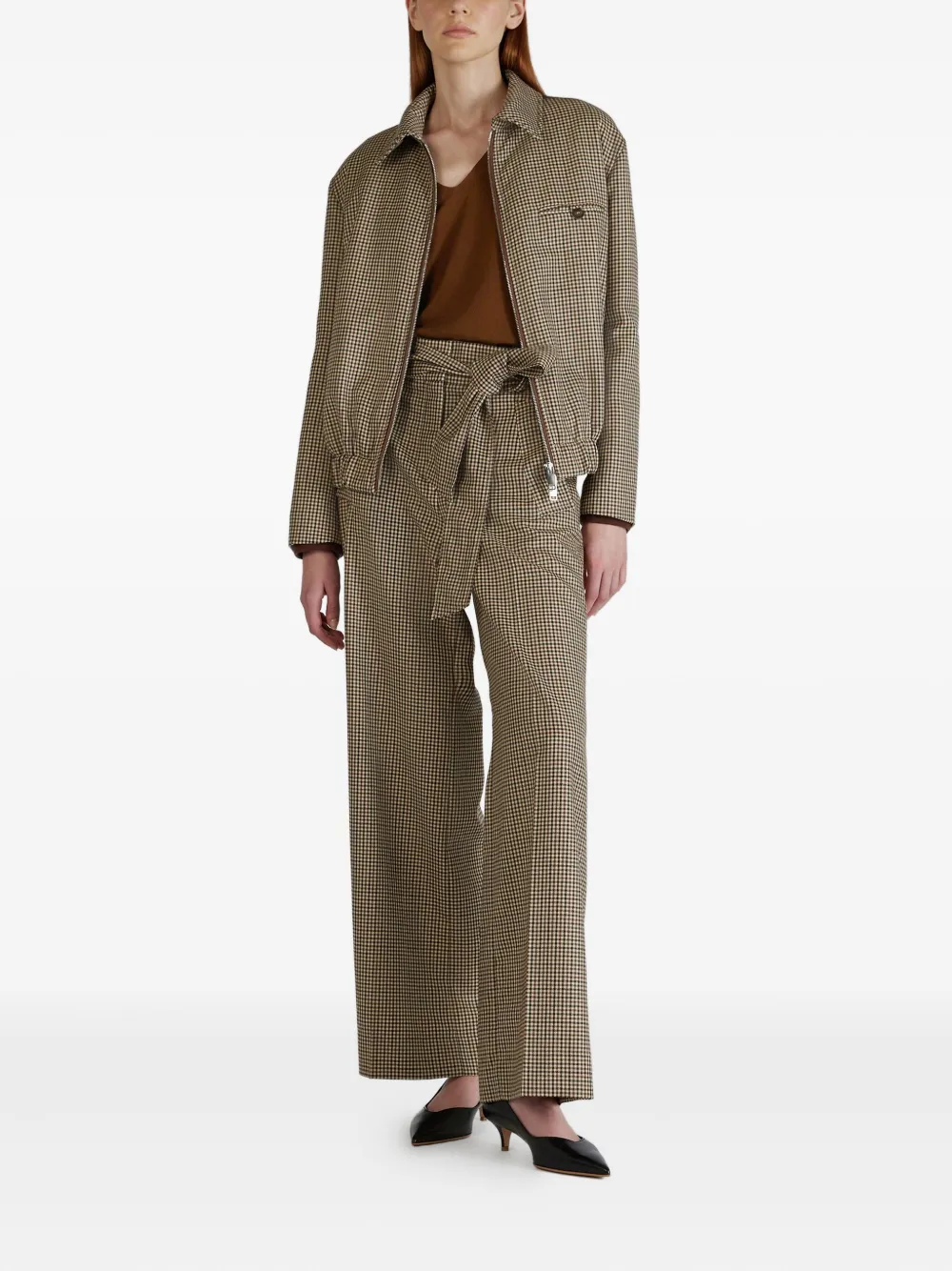 Incotex Geruite broek met ceintuur - Beige