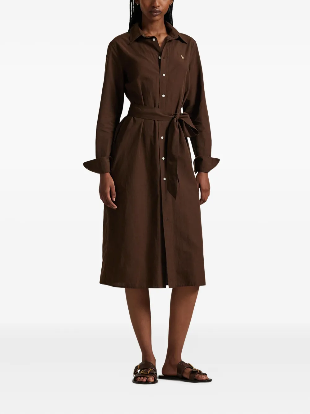 Polo Ralph Lauren Polo Pony Long-sleeved Dress In Brown