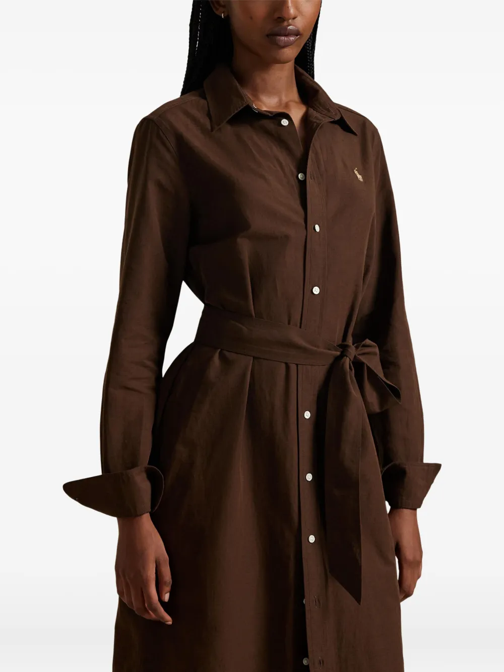 Polo Ralph Lauren Polo Pony Long-sleeved Dress In Brown