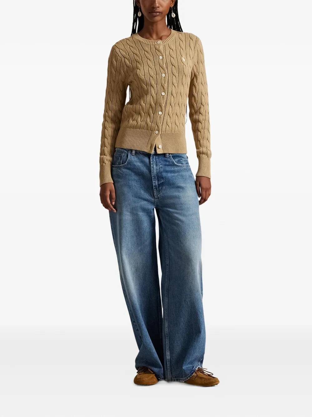 Polo Ralph Lauren Cable-knit Long-sleeve Cardigan In Neutral