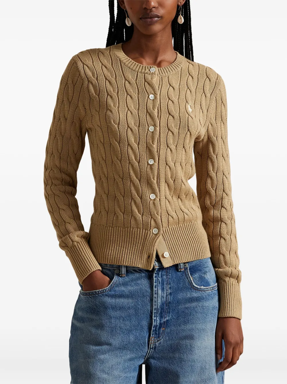 Polo Ralph Lauren Cable-knit Long-sleeve Cardigan In Neutral