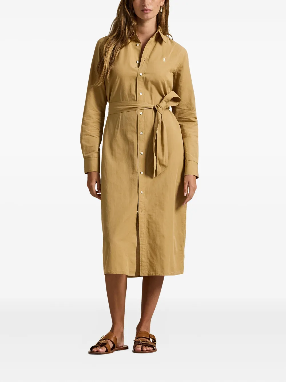 Polo Ralph Lauren Polo Pony Belted Shirt Dress In Neutral