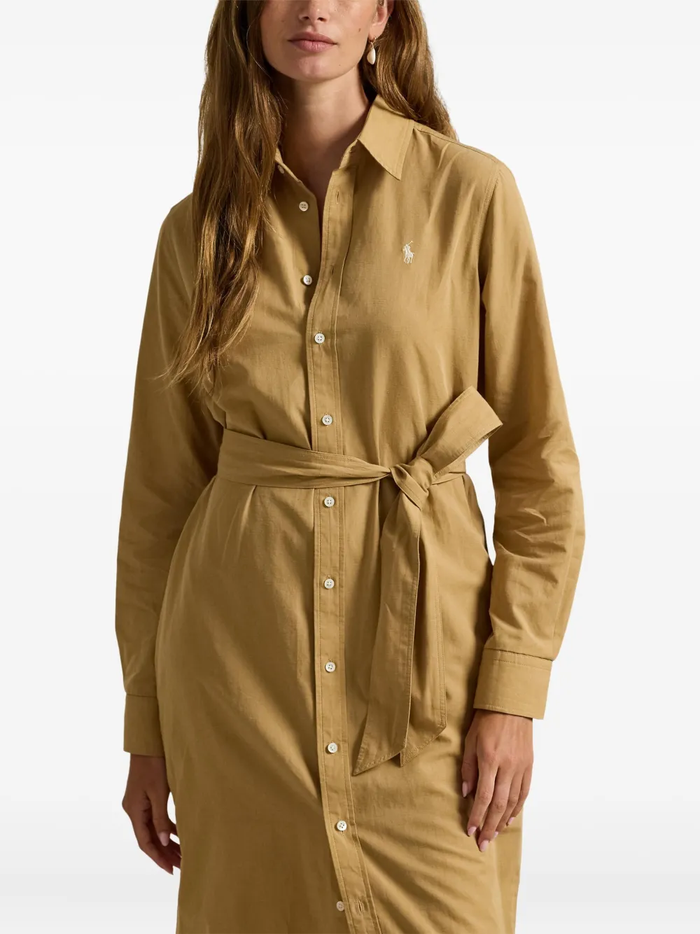 Polo Ralph Lauren Polo Pony Belted Shirt Dress In Neutral