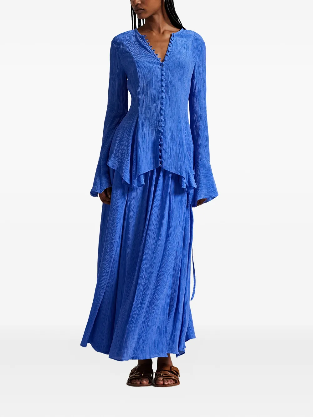 Polo Ralph Lauren Blouse met gekreukte textuur en V-hals - Blauw