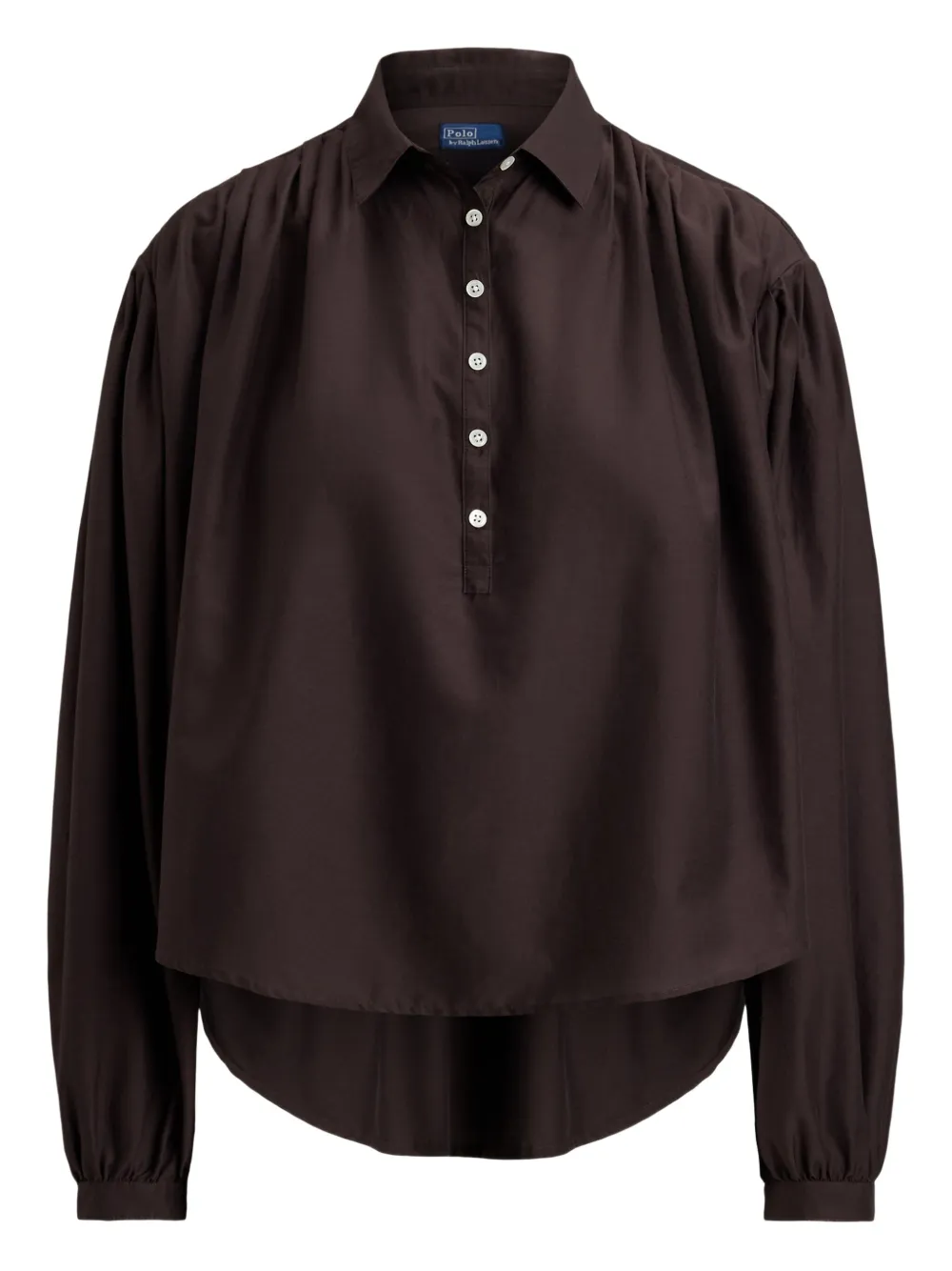 Polo Ralph Lauren Collared Long-sleeved Blouse In Brown