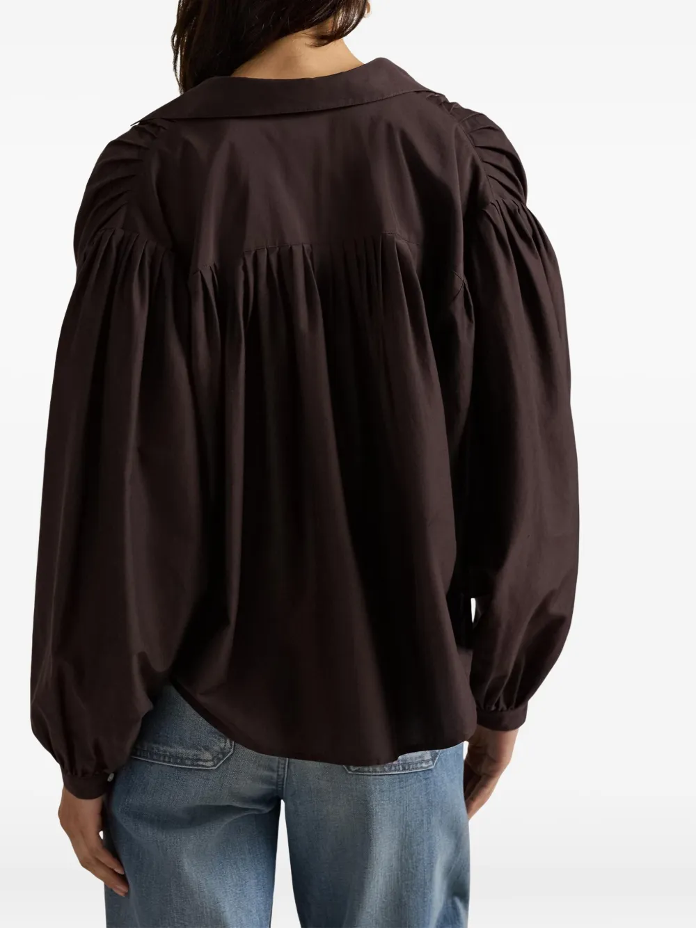Polo Ralph Lauren Collared Long-sleeved Blouse In Brown