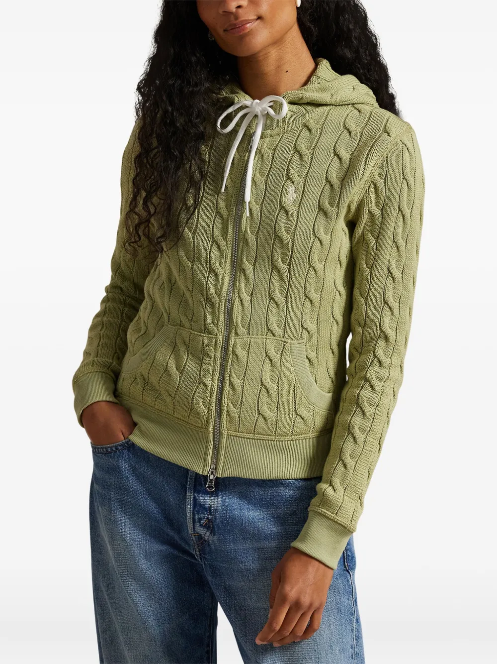 Polo Ralph Lauren Zip-up Cable-knit Hoodie In Green