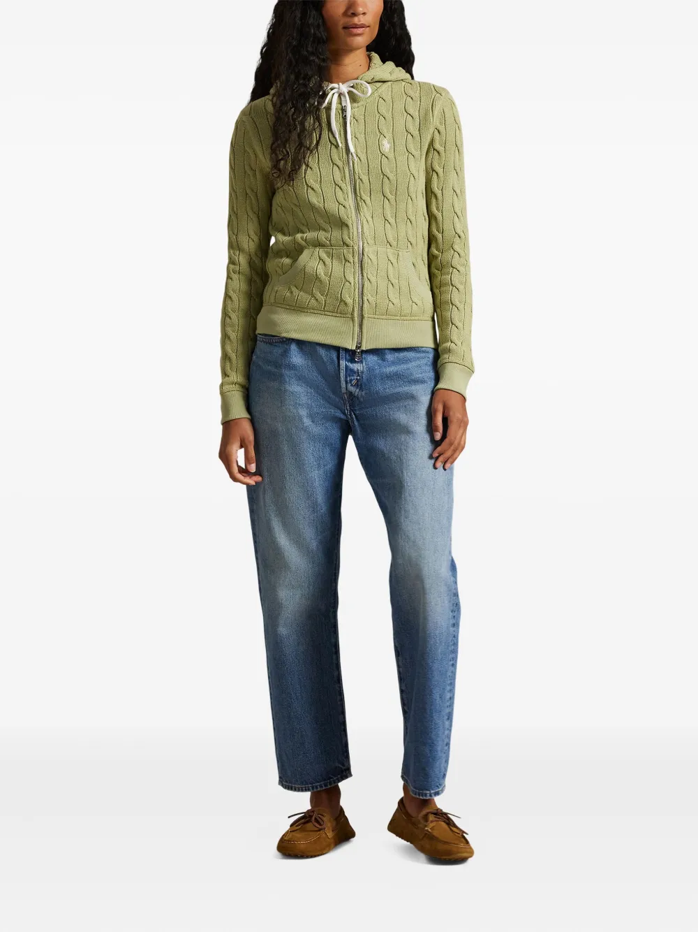 Polo Ralph Lauren Zip-up Cable-knit Hoodie In Green